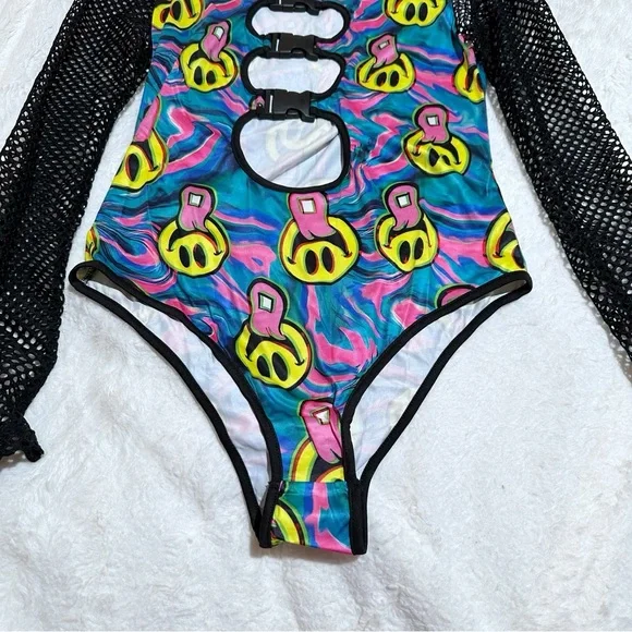 NWOT iHeartRaves Good Mood Bodysuit with Buckle Size Medium - Picture 8 of 11